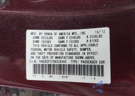 2013 Honda Accord Lx z USA, uszkodzony, nr VIN 1HGCR2F37DA028444